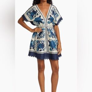 Farm Rio Tropical Tiles Linen Blend Dress